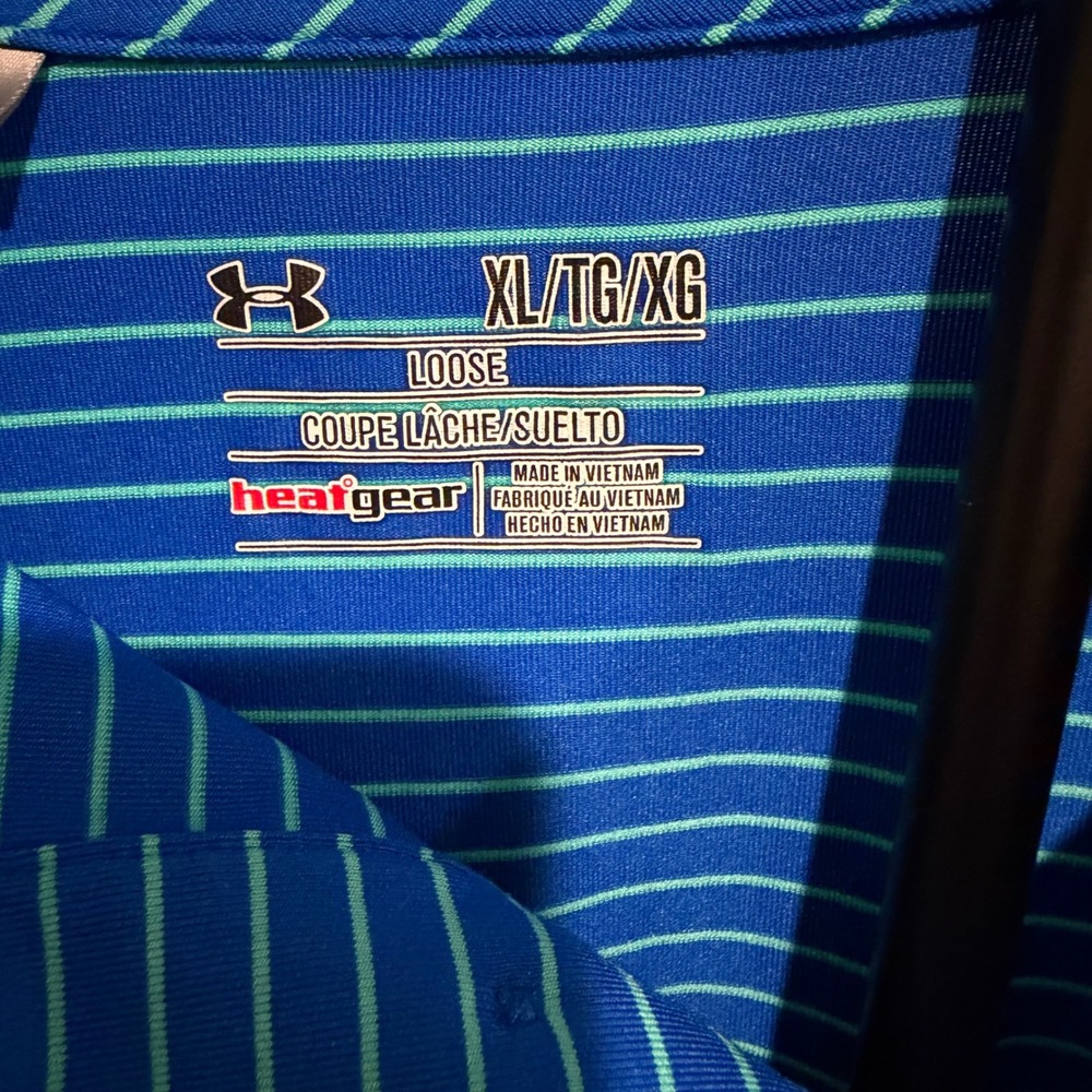 Under Armour Mens XL HeatGear Blue Teal Striped Loose Fit Golf Polo Shirt - Picture 8 of 8